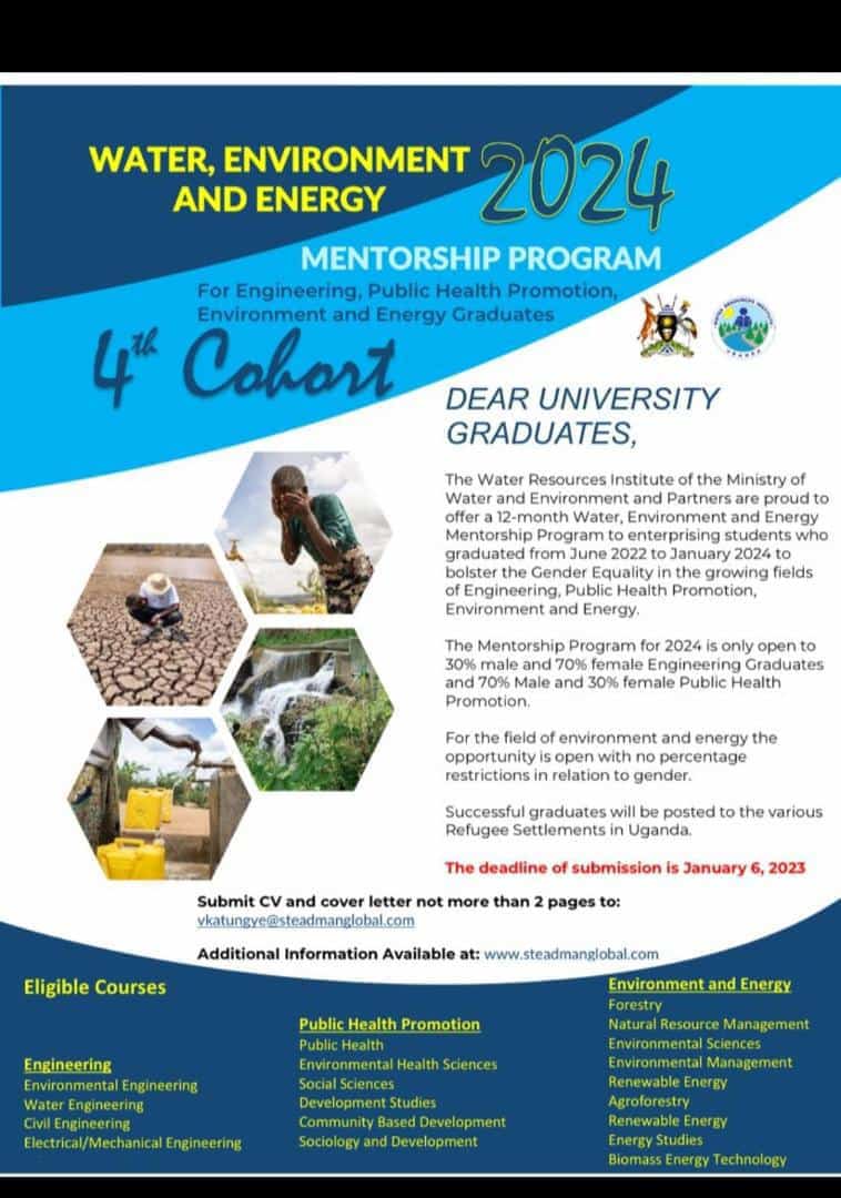 Let us apply to increase on your knowledge bank, network and the opportunity to join the Water, Environment and Energy sector.