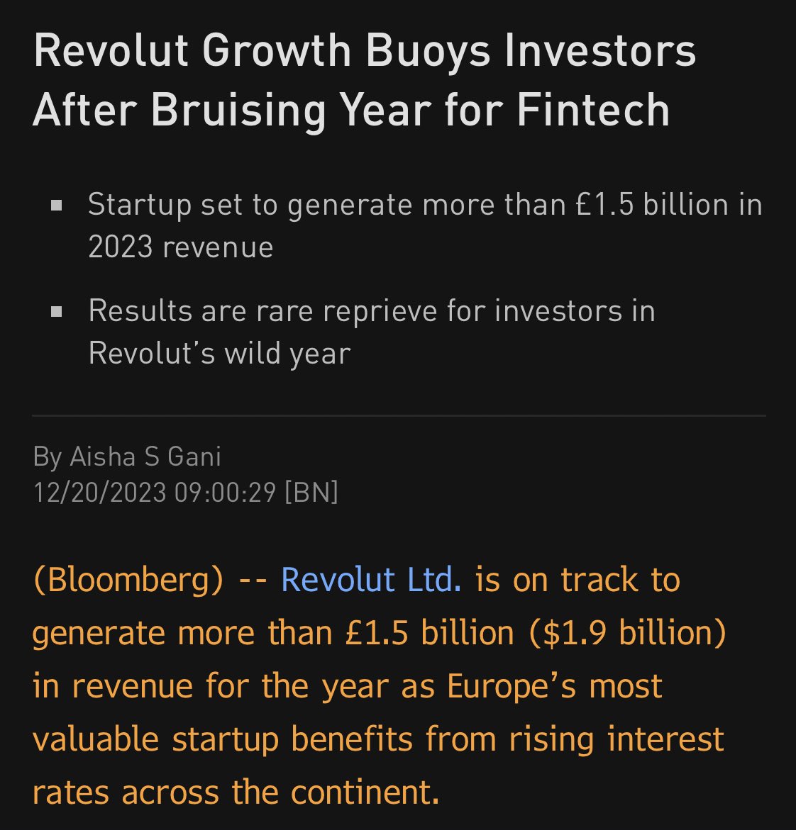 ⚡️Scoop: Revolut is on track to generate more than £1.5 billion in revenue for the year 2023