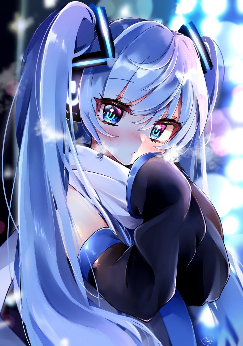 hatsune miku 1girl solo blue eyes blue hair long hair twintails scarf  illustration images