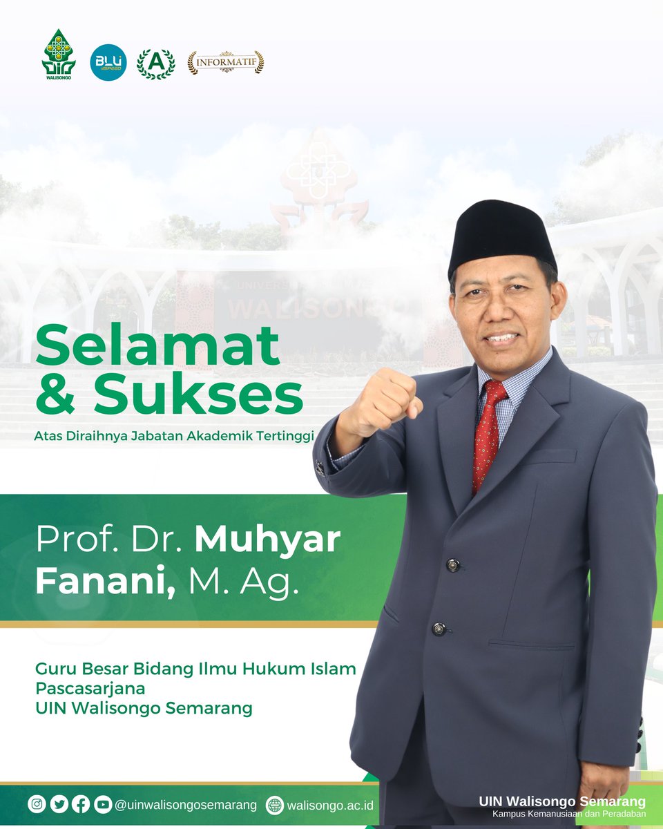 UinWSofficial's tweet photo. Keluarga besar UIN Walisongo Semarang turut bangga atas diraihnya jabatan Guru Besar Prof. Dr. Muhyar Fanani, https://t.co/05jOcUhUn3
Semoga semakin menginspirasi dan menebar semangat pengabdian untuk Bangsa dan Negara
Selamat Prof!
#gubes
#uinwalisongosemarang
#kemenagri https://t.co/WwT6zKD1FP