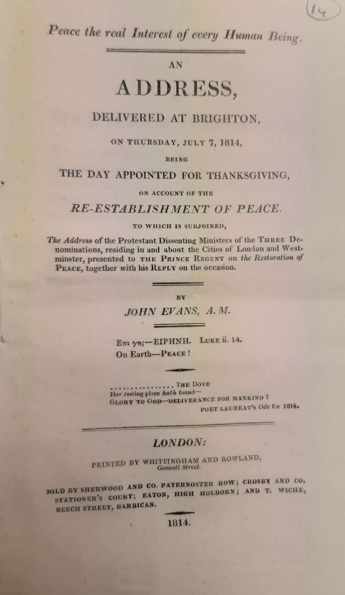 On Earth-PEACE! Advent post 3, an 1814 address by Baptist minister John Evans celebrating peace between France & Britain. ' PEACE is at all times a most desirable thing... EVERY Human being ought to be thankful for himself & his fellow creatures that there be PEACE IN HIS DAYS'