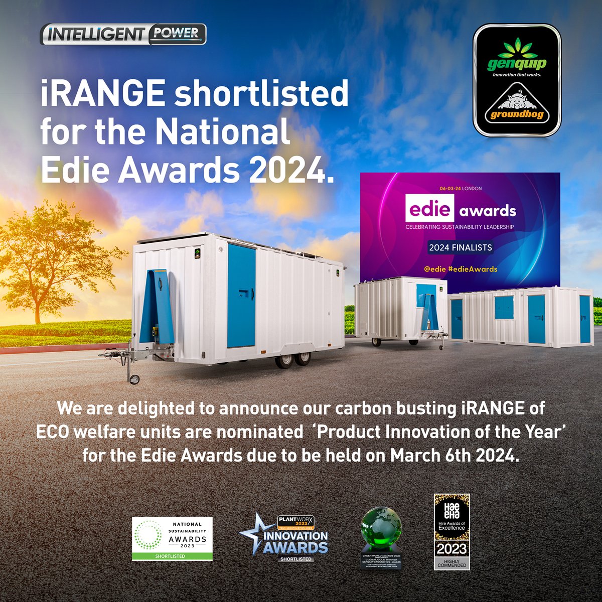 Groundhog's iRANGE is shortlisted for National Edie Awards 2024!
We're delighted to announce our carbon-busting iRANGE of ECO welfare units is nominated for ‘Product Innovation of the Year’ at the Edie Awards 06-03-24.
<a href="/edie/">edie</a> #EdieAwards #Finalists #sustainability #iRANGE #welfare