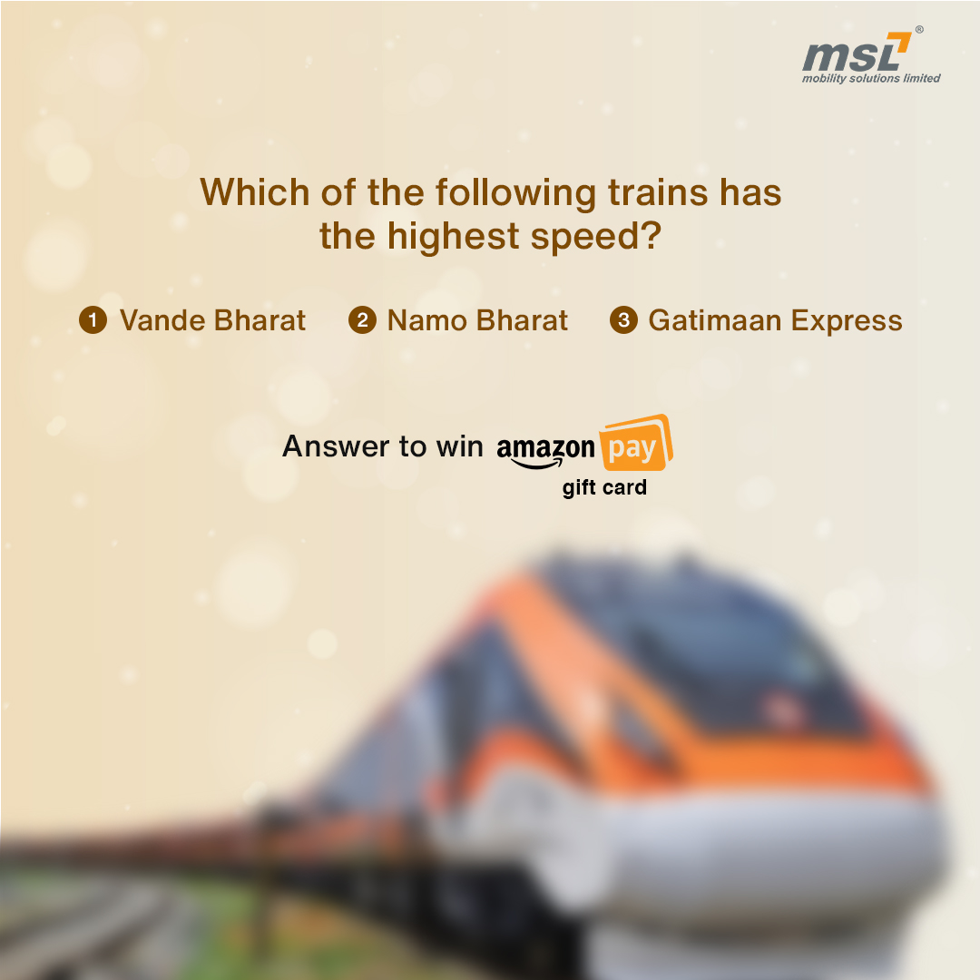 The wait is finally over. #Contest is live now. Guess the right train and get a chance to win Amazon pay gift coupon. Participate now!👇 1- 1- Like & Follow us on all social media platforms linktr.ee/mslindia.net 2- Retweet this post 3- Tag 3 of your friends #Quiz #MSLContent