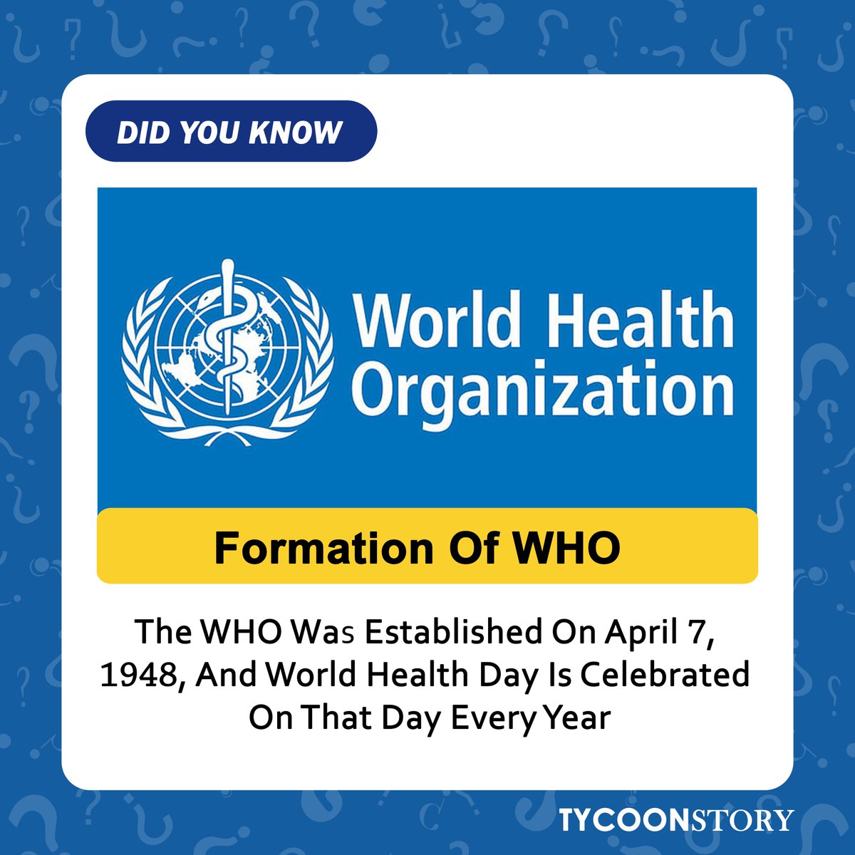 #DidYouKnow 

#WHO #WorldHealthDay #GlobalHealth #Wellbeing #PublicHealth #Equity #healthawareness #GlobalAction #HealthForAll #Observance #HealthInitiatives @TycoonStoryCo @tycoonstory2020 @WHO