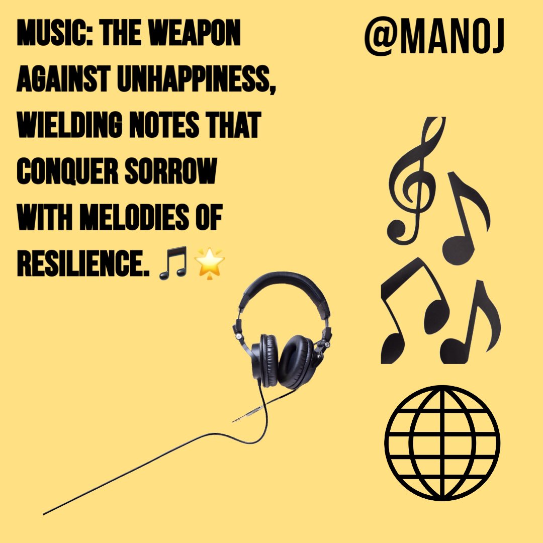 Music, the weapon in the war of unhappiness, transforms the battlefield of emotions into a symphony of resilience and hope. 🎵🛡️ #MusicHeals #EmotionalResilience #MusicalResilience #HealingMelodies #JoyfulTunes #MusicTherapy