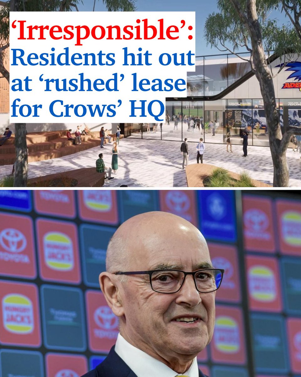 theTiser's tweet photo. The Crows’ HQ battle has ruffled new feathers after a Thebarton lease was finally granted, with locals fearing it will come at the expense of smaller community projects. Find out more: https://t.co/SB9I9ajary @Adelaide_FC #theAdvertiser https://t.co/vdr9n8tEi7
