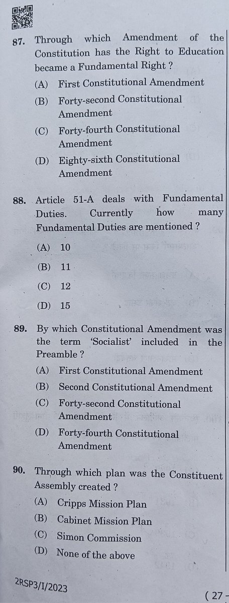 CSExamination's tweet image. MPPSC Exam - 2023

Topic : #Polity &amp;amp; #Economy 

Q81: President 
Q82: DPSP
Q83: Parliament 
Q84: NABARD
Q85: SIDBI
Q86: Bank Nationalization
Q87: Right To Education
Q88: Fundamental Duties
Q89: Constitutional Amendments
Q90: Constituent Assembly 

#UPSCPrelims2024 #UPSC
#uppsc