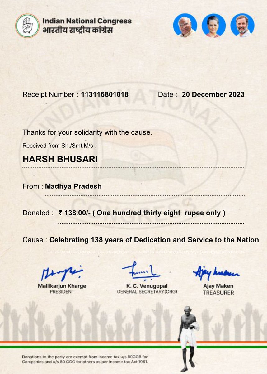 harshbhusari7's tweet photo. नफ़रत की आंधी में 
मोहब्बत का दीप जलाने के लिए,
गोडसे के दौर में
गांधी का संदेश याद दिलाने के लिए,
मोदानी की अहंकारी सत्ता के सामने
राहुल का साथ निभाने के लिए,
मेरा योगदान…

आप भी कर सकते हैं:
https://t.co/0wsHAKyVyG

#DonateForDesh https://t.co/vqhW8zmuJV