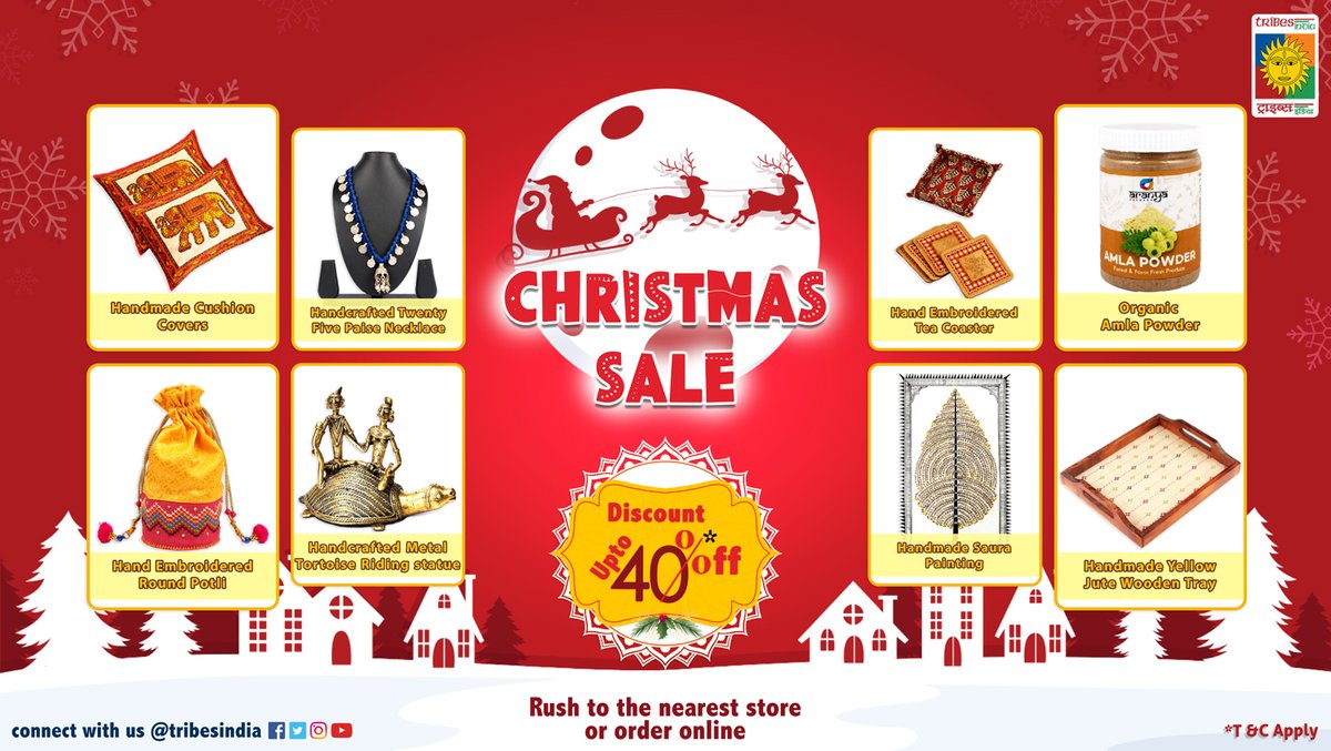 Celebrate the festive season with joy as we unveil our #ChristmasSale, showcasing exquisite handloom and handcrafted items at @tribesindia. Explore the splendid cultural legacy with special discounts! Visit our nearest store or shop online at tribesindia.com. #BuyTribal
