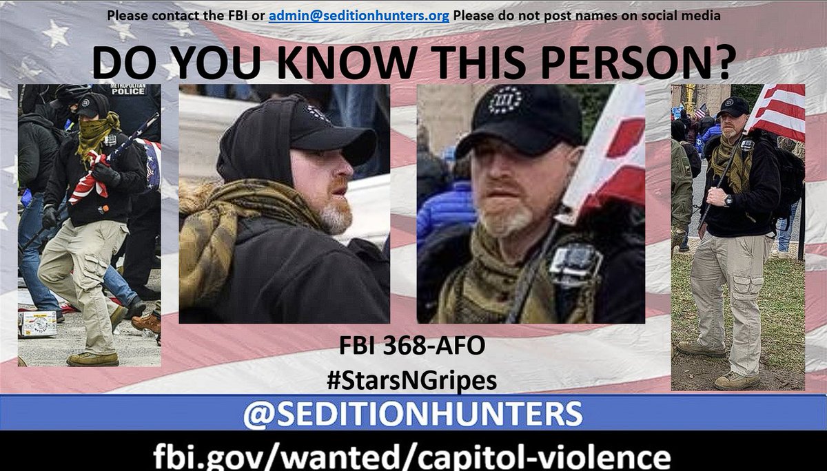 #NewImages Please share across all platforms. #DoYouKnow this person?? #StarsNGripes Please contact the FBI with 368-AFO tips.fbi.gov or contact us at admin@seditionhunters.org Please do not post names on social media