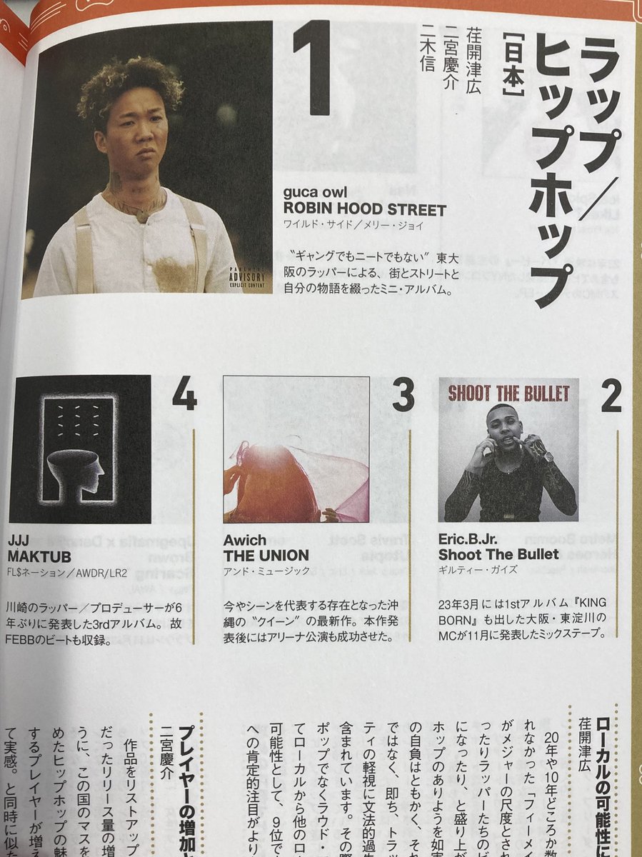guca owl - ROBIN HOOD STREETが、ミュージック・マガジンが選出したベスト・アルバム2023のラップ/ヒップホップ［日本］部門で一位に選出されました🎉🎊 ROBIN HOOD STREETは下記リンクで配信中ですので、是非お聴きください。 gucaowl.lnk.to/top @guca_official