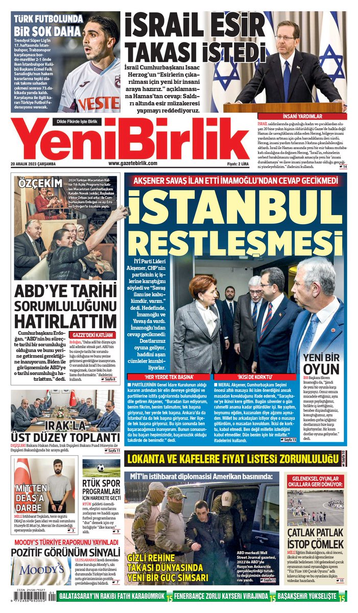 #YeniBirlik'te bugün 20 Aralık 2023 Çarşamba gazetebirlik.com/gazete/19-aral…