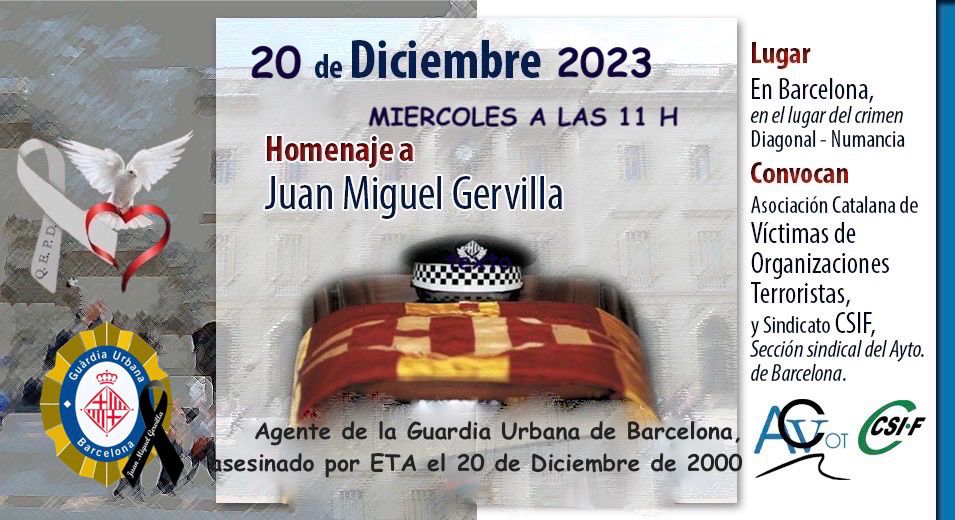 CSIF GUĂRDIA URBANA (@gubcncsif) on Twitter photo Hoy miĂŠrcoles a las 11h Homenaje a Juan Miguel Gervilla agente <a href="/GUBBarcelona/">GuĂ rdia Urbana Barcelona</a> asesinado por ETA. Hoy miĂŠrcoles a las 11h Homenaje a Juan Miguel Gervilla agente <a href="/GUBBarcelona/">GuĂ rdia Urbana Barcelona</a> asesinado por ETA.