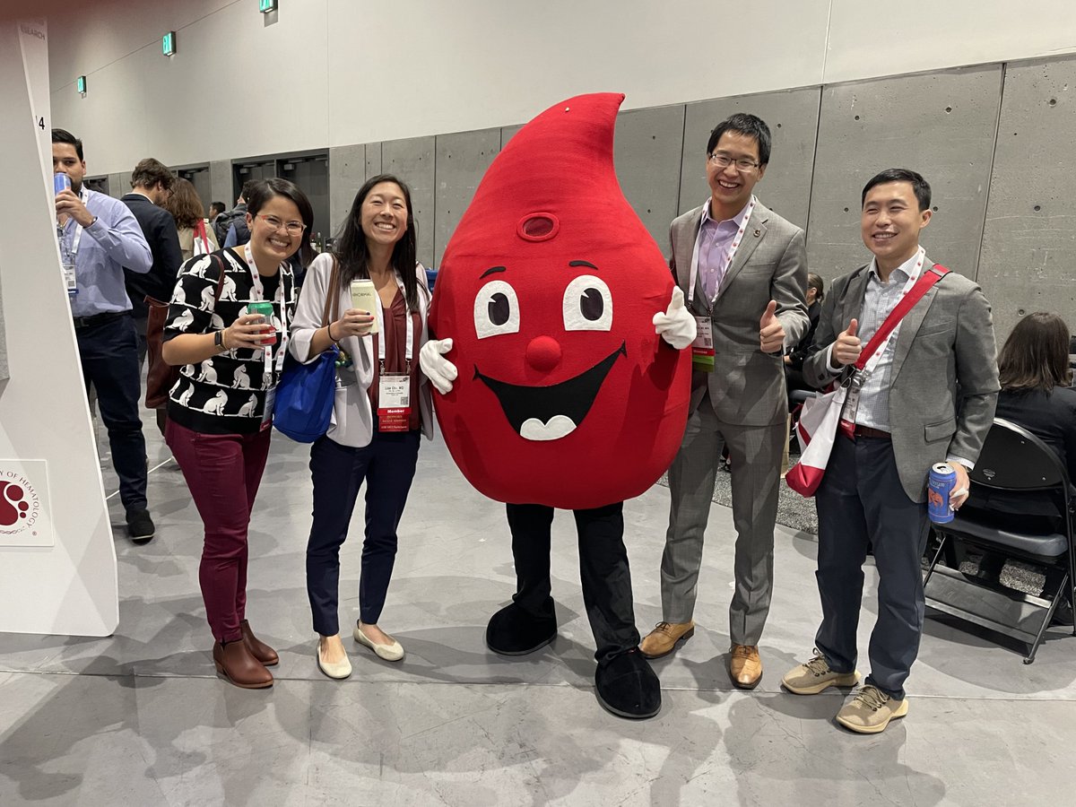 by far my favorite photo from ASH - with @UMHemOncFellows alumni! our paths may have taken us to 3 different time zones, but we are united in our love of Red, the @ASH_hematology mascot😉