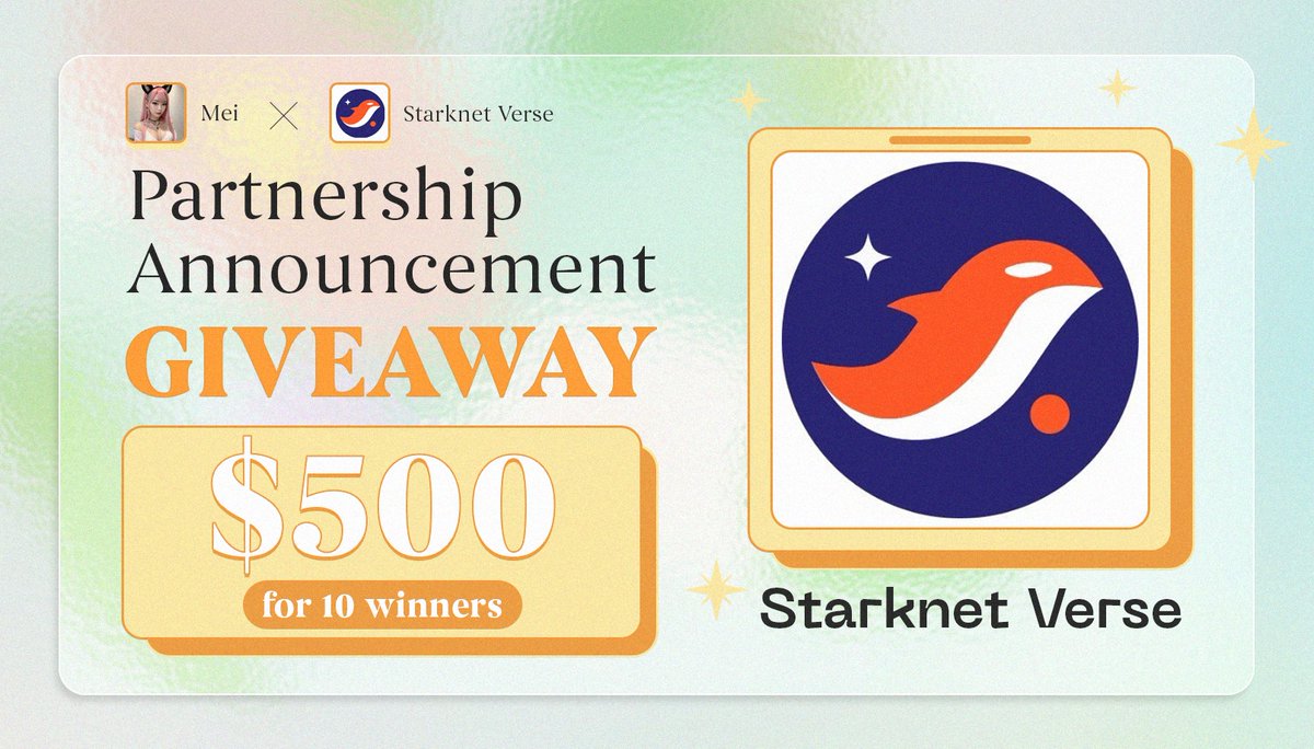 $𝟓𝟎𝟎 𝐆𝐈𝐕𝐄𝐀𝐖𝐀𝐘 || Mei 🌺 💶 $500 / 10 winners on Bep 20 wallet ‼️ Sponsored by 𝑺𝒕𝒂𝒓𝒌𝒏𝒆𝒕 𝑽𝒆𝒓𝒔𝒆 𝐑𝐮𝐥𝐞𝐬: 🔘Follow @Meimeicrypto_ & @Starknet_Verse 🔘❤️& Retweet, tag 3 NFT friend ⏰ Deadline: 23 Dec #Mei #Giveaway