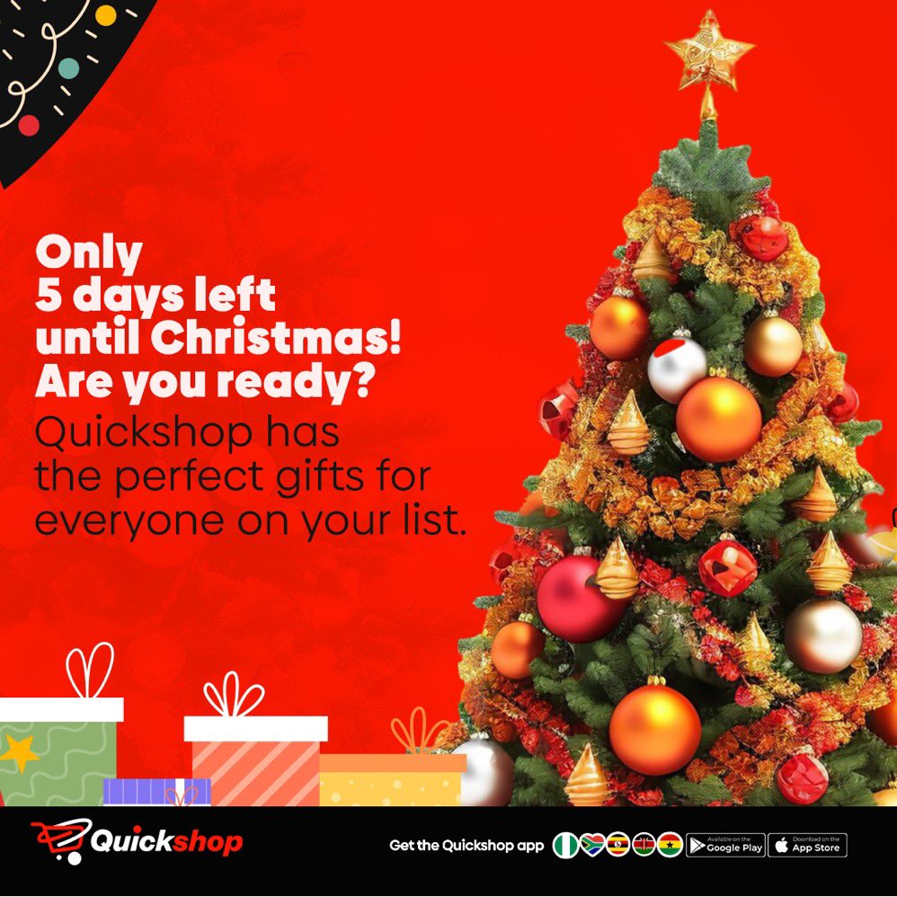 It’s 5 days to Christmas, don’t forget that you can shop for all you need this Christmas all on the Quick shop app from the comfort of your home 😌 you really should try it 😌