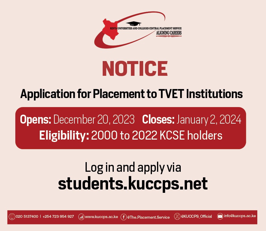 KUCCPS Placement now open for application. Pay attention to details in the poster below. Ensure you choose The Maasai National Polytechnic.
#January2024Intake #maasaipoly