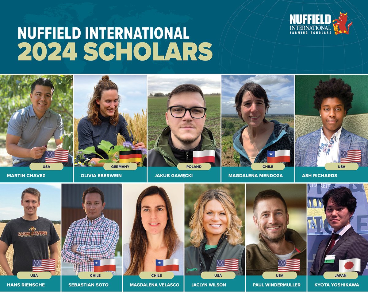 ANNOUNCING our newly selected 2024 Nuffield International Scholars, representing the USA, Chile, Japan, Poland and Germany. nuffieldinternational.org/scholarship-wi… #nuffieldag #farming #agriculture #scholarships #leadershipdevelopment #agchat