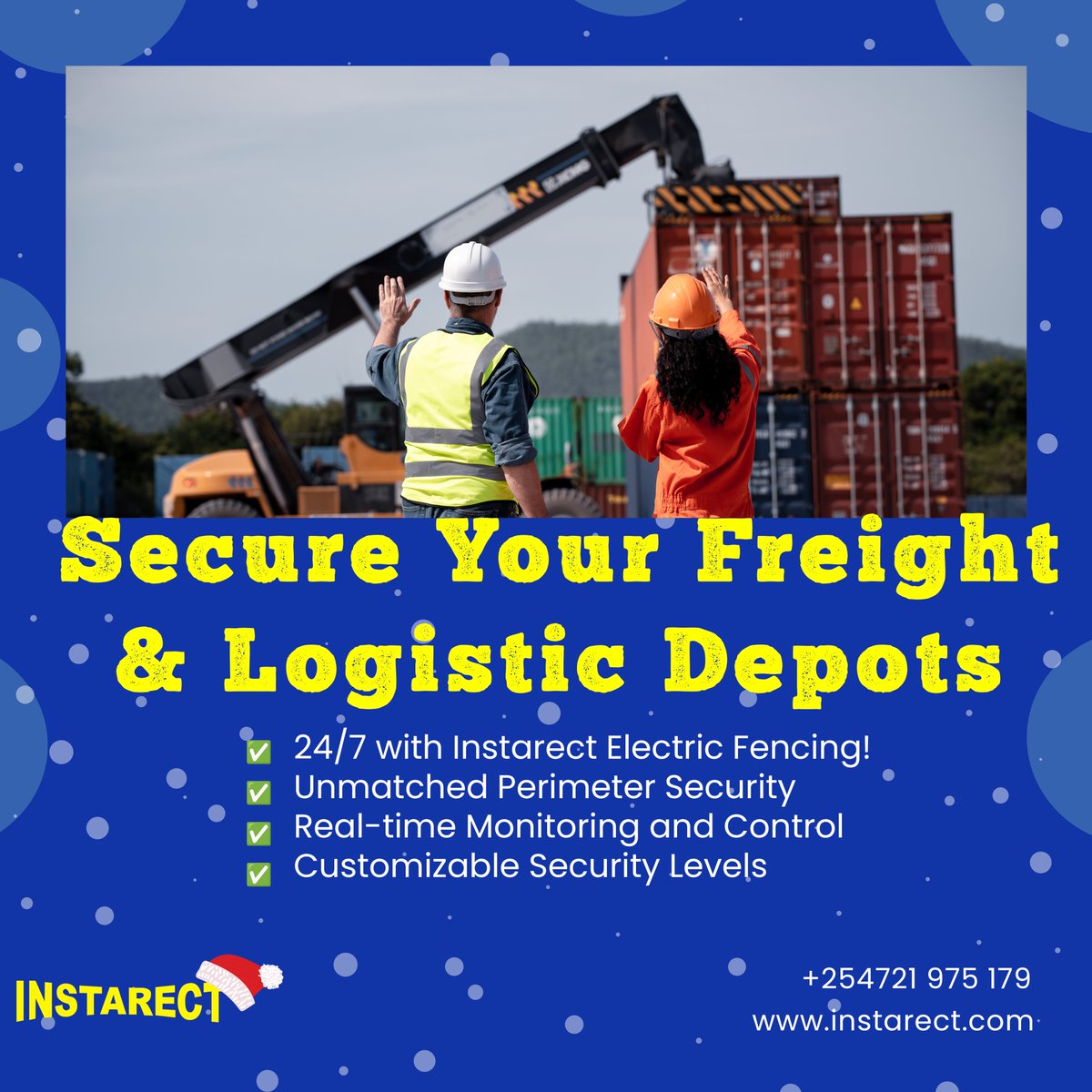 Enhance your freight and logistics security with #InstarectElectricFencing!
Peace of mind for your cargo!
🌐 #LogisticsSecurity
#SecureFreight #Electricfencingkenya