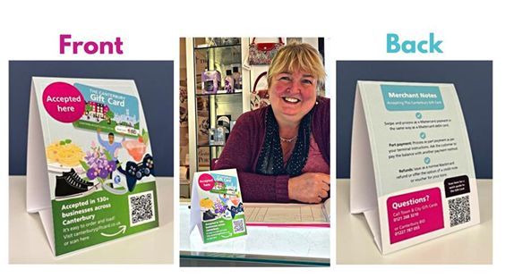 Canterbury Gift Card NEW point of sale stands! The BID team will be out and about this week delivering your new display cards. Please let us know if you require any additional window stickers or printed FAQ reference sheets