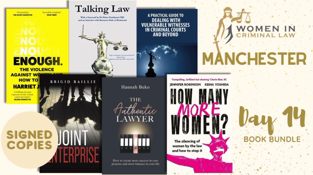 DAY 14 – @WiclManchester have been going from strength to strength - this prize shows their local talent with a book bundle written by Manchester female barristers - and their signed copies. Many thanks to Harriet Johnson, Hannah Beko, Keina Yoshida and Brigid Bailie.