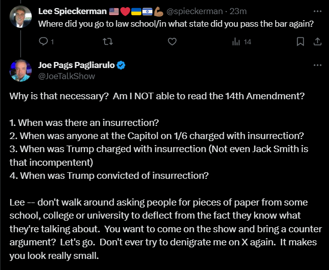 You ever have someone try this BS on you? It rarely works out for them. We were discussing the ridiculous Colorado ruling on Trump on the ballot. Clearly it's an unconstitutional ruling that will be overturned by the SCOTUS. Ol' Lee thought he had me.