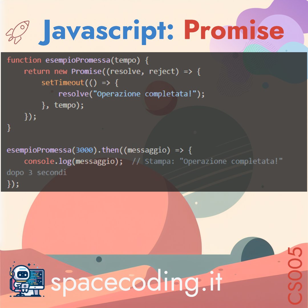 SpaceCodingX's tweet image. Come utilizzare una Promessa in JavaScript per gestire operazioni asincrone. Ecco uno snippet di codice che mostra come farlo. #JavaScript #Coding   #Programmazione #webdevelopment