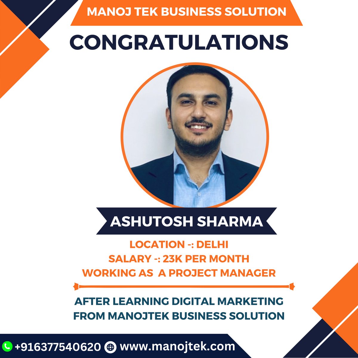 'Celebrating Ashutosh Sharma's achievements as a dedicated Project Manager in Delhi, setting milestones at 23k per month! Congratulations on your success!'#ProjectManager #DelhiAchievements #CareerMilestones #SuccessStories
#HardWorkPaysOff #CareerGrowth #CongratulationsAshutosh