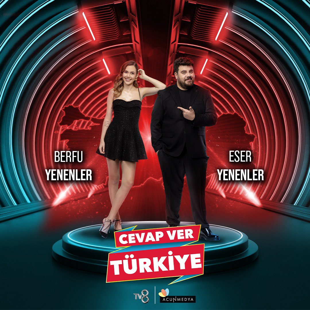 Cevap Ver Türkiye’nin posteri yayında😍 Eser ve Berfu Yenenler ile Türkiye’nin en yeni ve en eğlenceli bilgi yarışması “Cevap Ver Türkiye” çok yakında TV8’de✨ @eseryenenler @cevapverturkiye #berfuyenenler #TV8 #ACUNMEDYA #CevapVerTürkiye