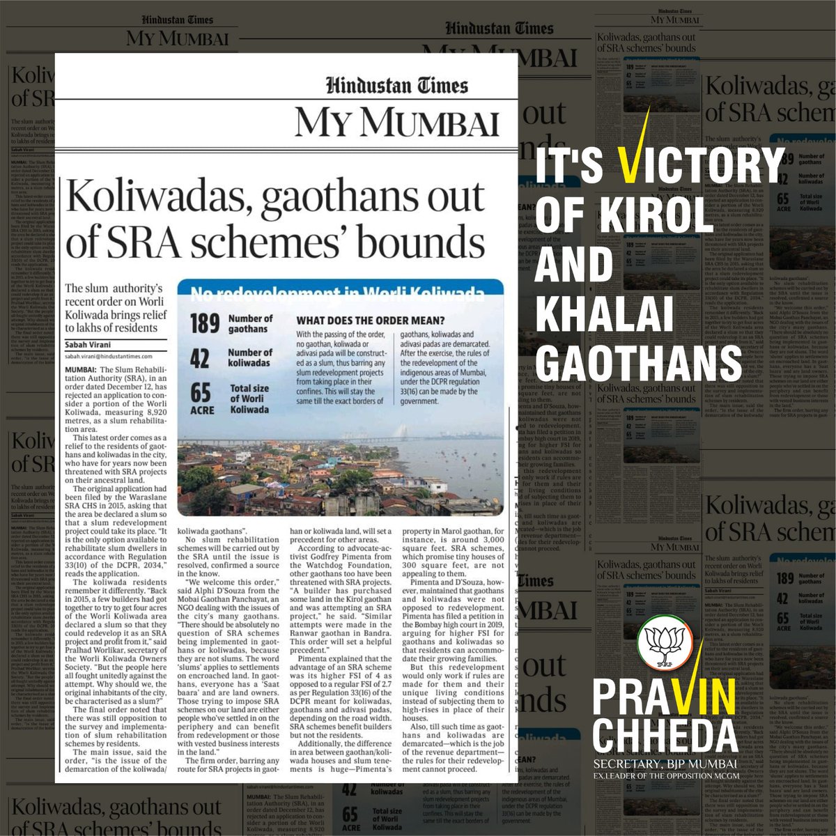 chheda_pravin's tweet image. Land mark judgment on #koliwada #gaothans .. no #SRA Schemes in #Mumbai. 

#kirol and #khalai Gaothans of #Ghatkopar