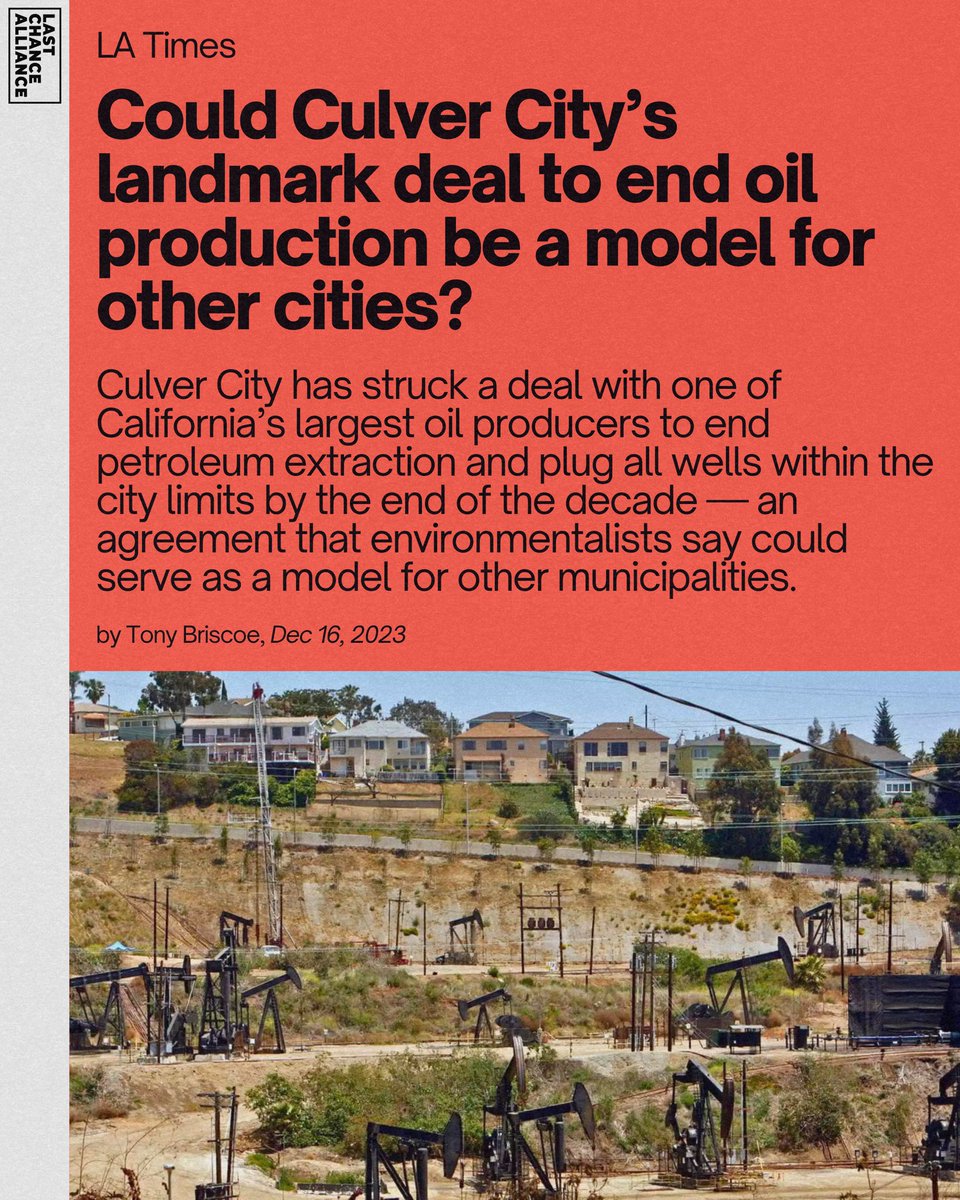 Climate Win! 🚨LA NEWS: Culver City just struck a deal with one of CA’s largest oil producers to end oil extraction and plug all of its 38 Culver City wells by 2030. latimes.com/environment/st…