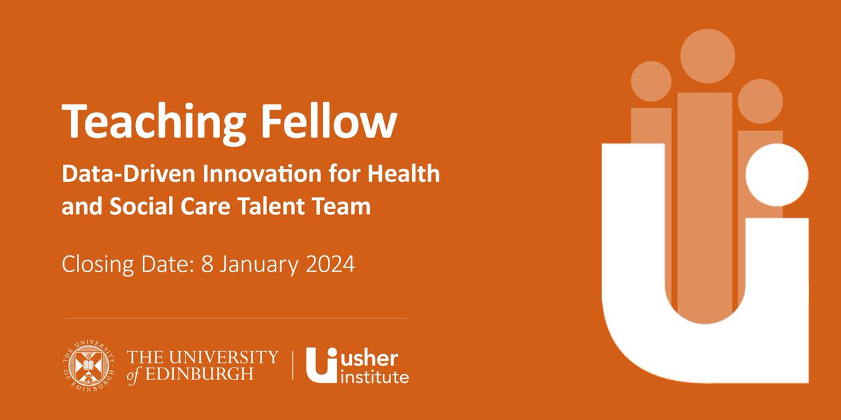 Join us! We are #hiring here at the Usher Institute. #Vacancy: Teaching Fellow - Data-Driven Innovation for Health and Social Care Talent Team @HSCDDITalent Closing date: 8 Jan 2024 Further details: buff.ly/3Ccfeuh