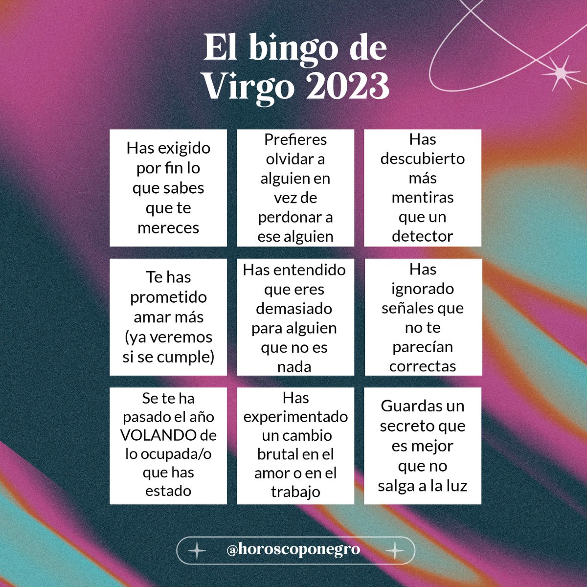 virgo_hn's tweet photo. El bingo de #virgo de 2023 ✨🔮✨ https://t.co/v05pUlImIC