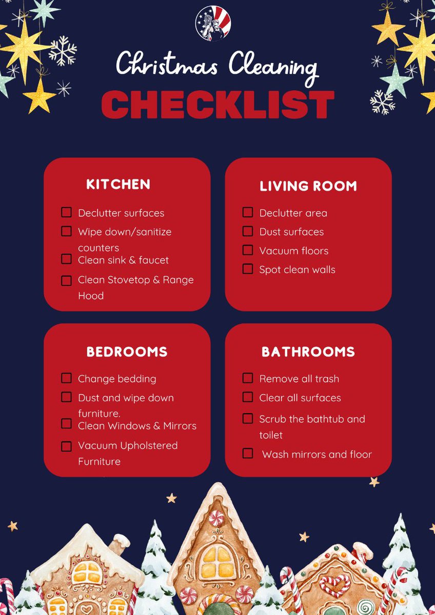 Here’s a Christmas Cleaning Checklist to get your house ready for the holidays, plus cleaning supplies provided!

Hurry and BOOK NOW! 

#HolidayCleaningServices #ChristmasCleanUp #NewYearCleaning #HeroHouseCleaning #SeasonalCleaning #TidyForHolidays #ResidentialCleaning