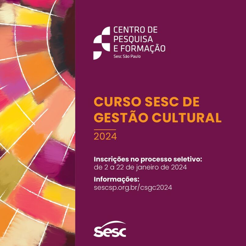 sescsp's tweet photo. Vem aí o Curso Sesc de Gestão Cultural 2024

As inscrições para o processo seletivo abrem no dia 2/1.
Para mais informações, acesse: https://t.co/6B6WiQ6BSc

#Curso #CSGC #GestãoCultural #cursossesc #sesc #sescsp https://t.co/qJmBBNwaDY