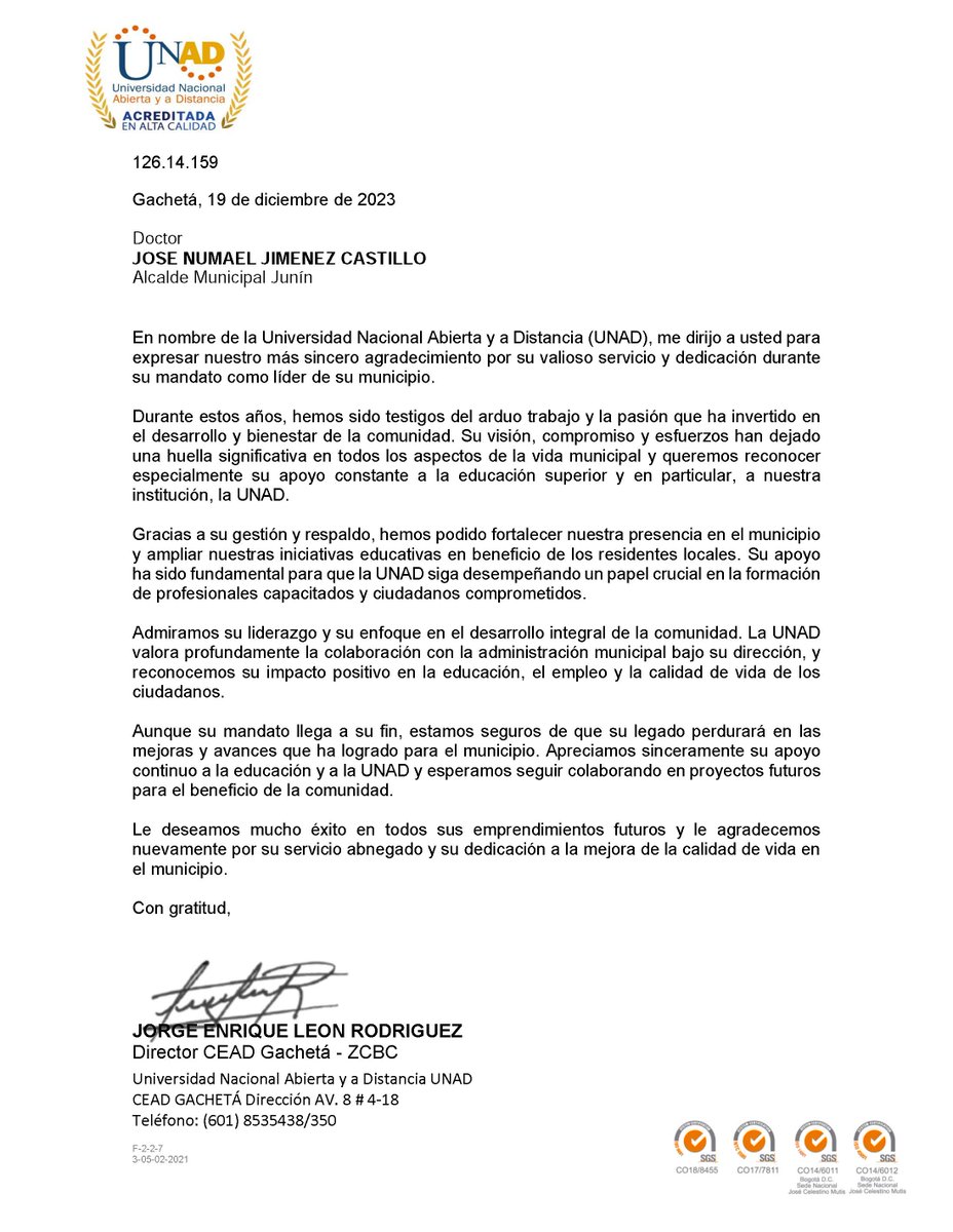 La Universidad Nacional Abierta y a Distancia (UNAD), hace un reconocimiento especial al alcalde Numael Jiménez por la gestión realizada durante el periodo 2020-2023 por su apoyo y compromiso con la educación superior de los juninenses.

junin-cundinamarca.gov.co/noticias/recon…