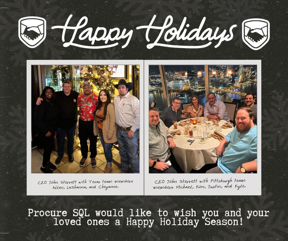 johnsterrett's tweet image. ❄️HAPPY HOLIDAYS❄️ 

As we celebrate this special season, Procure SQL wants to extend our warmest holiday greetings to everyone. May your holidays be filled with joy, laughter, and happiness. 

Stay safe and enjoy!😀 

#ProcureSQL #HappyHolidays #DataArchitect #HolidaySeason