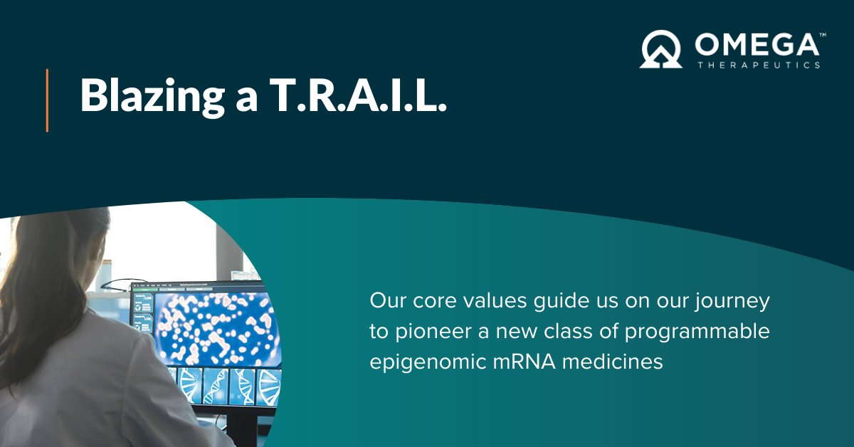 OmegaTX's tweet photo. At Omega, our team is blazing a T.R.A.I.L., pushing boundaries and bringing our innovative science to patients in need. Learn more about our #OmegaValues and how they drive our work: https://t.co/Yf0reMPEqm https://t.co/hpUyLoK6WQ