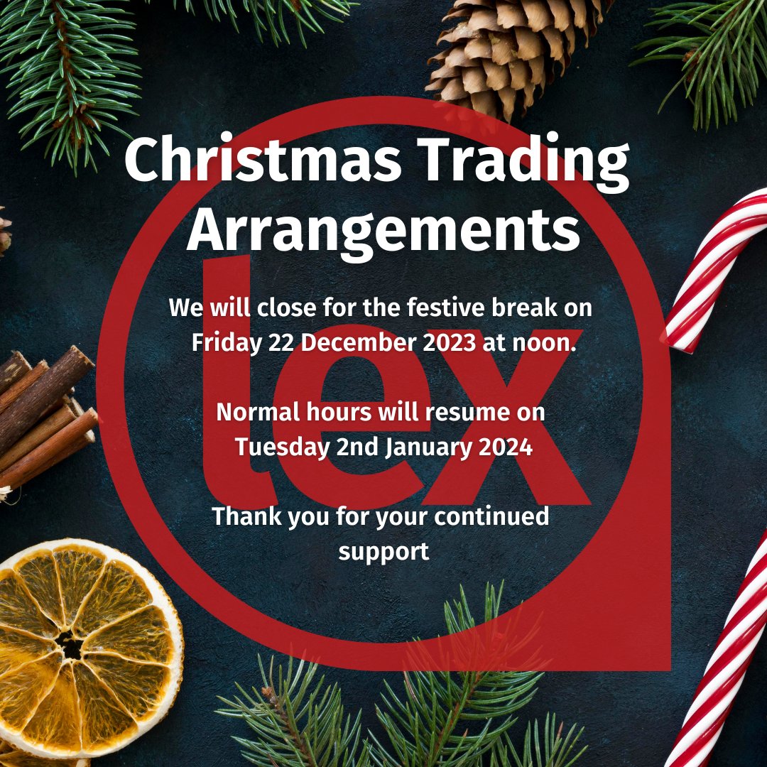 Wishing all of our colleagues, customers, and contacts a restful Christmas break 🎄

We look forward to working with you in 2024! 🎉

The cut-off for next-day deliveries before Christmas is 21/12.  Orders placed after this point will be fulfilled in January on our return. 

☃️