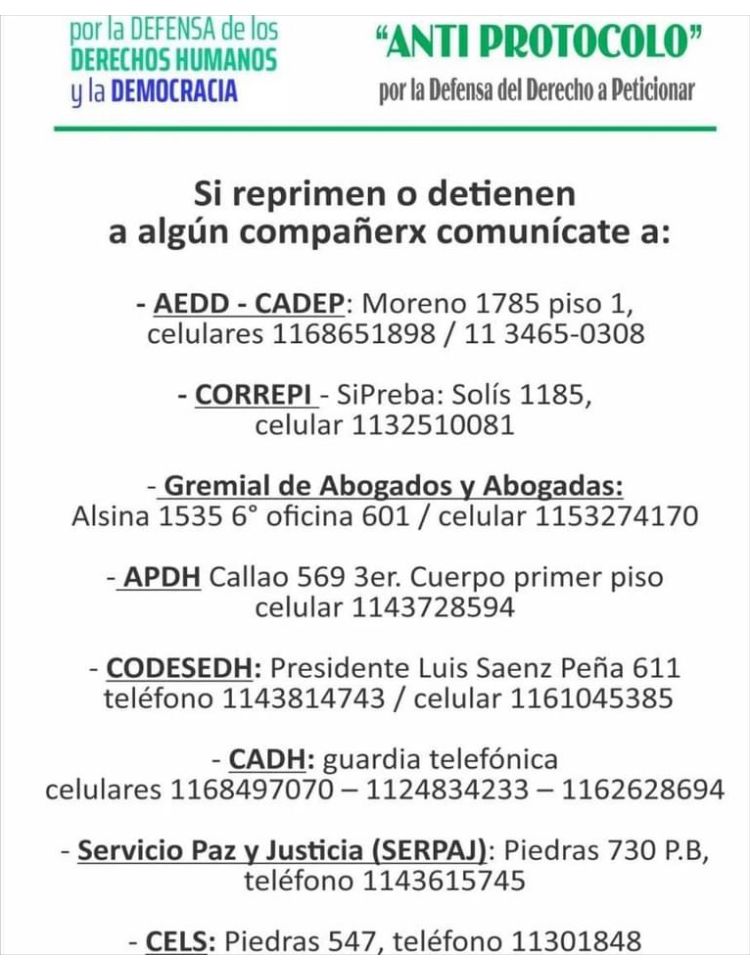 Ante represión y detenciones, los datos de contacto para pedir ayuda
