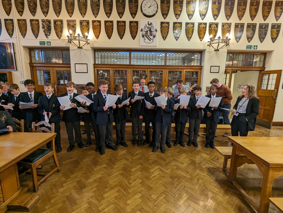 MrMooreHistory's tweet photo. After some encouragement from Dr Mullins a few Year 7s decided to sing some Christmas song accompanied by the staff band, while other ate their festive meal

#BSBDY7 https://t.co/A40mbRaANU