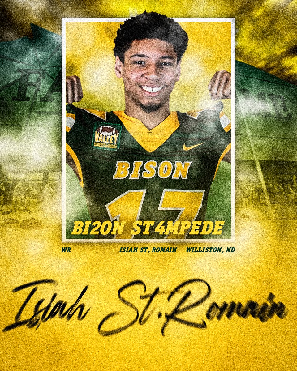 Isiah St. Romain, a 6-1, 176 wide receiver from Williston, North Dakota, has signed with the Bison! 🤘 #BI2ONST4MPEDE #NSD24 🦬