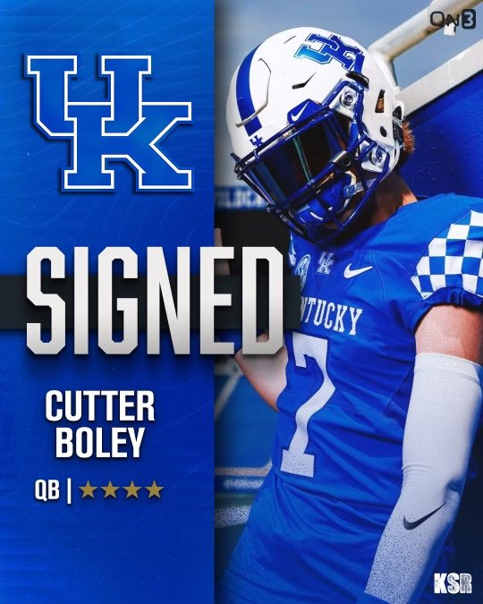 KSRonX's tweet photo. Kentucky's 4-star QB is officially in.

Get in here, Cutter Boley!⭐️⭐️⭐️⭐️

LIVE NSD UPDATES: https://t.co/4OmQo1E420