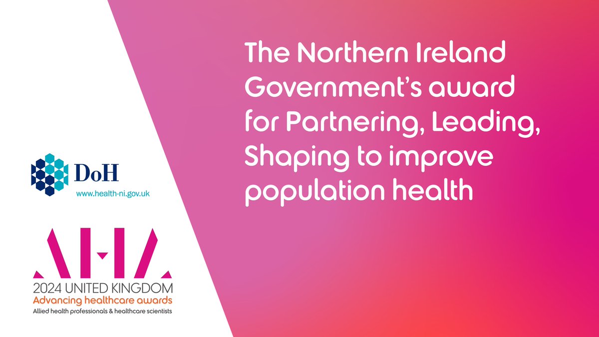 The Northern Ireland Government's Award is open to AHPs anywhere in the UK. It seeks to recognise those demonstrating leadership & partnership working to deliver effective health improvement interventions, with the potential to be used at scale. Closing date is 2 Feb #AHAwards