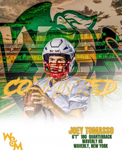 Joey Tomasso (@joeytomasso) on Twitter photo I am honored to say that I have signed this morning to continue my education and athletic career at The College of William and Mary! #GoTribe🔰 Thank you to my teammates, coaches, friends and most importantly my family.
<a href="/WMTribeFootball/">William & Mary Tribe Football</a> <a href="/CoachChristianT/">Christian Taylor</a> <a href="/CoachMikeLondon/">Mike London Sr. ⚔️</a> I am honored to say that I have signed this morning to continue my education and athletic career at The College of William and Mary! #GoTribe🔰 Thank you to my teammates, coaches, friends and most importantly my family.
<a href="/WMTribeFootball/">William & Mary Tribe Football</a> <a href="/CoachChristianT/">Christian Taylor</a> <a href="/CoachMikeLondon/">Mike London Sr. ⚔️</a>