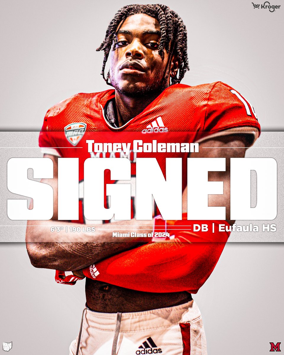 MiamiOHFootball's tweet photo. 𝐑𝐄𝐃𝐇𝐀𝐖𝐊 𝐍𝐀𝐓𝐈𝐎𝐍 𝐘𝐎𝐔'𝐑𝐄 𝐆𝐎𝐍𝐍𝐀 𝐖𝐀𝐍𝐍𝐀 𝐆𝐄𝐓 𝐓𝐎 𝐊𝐍𝐎𝐖 @ToneyColeman3 ‼️

Toney Coleman 🏈 Defensive Back 🏫 Eufaula 

#RiseUpRedHawks | 🎓🏆 https://t.co/iBfwJFafHe