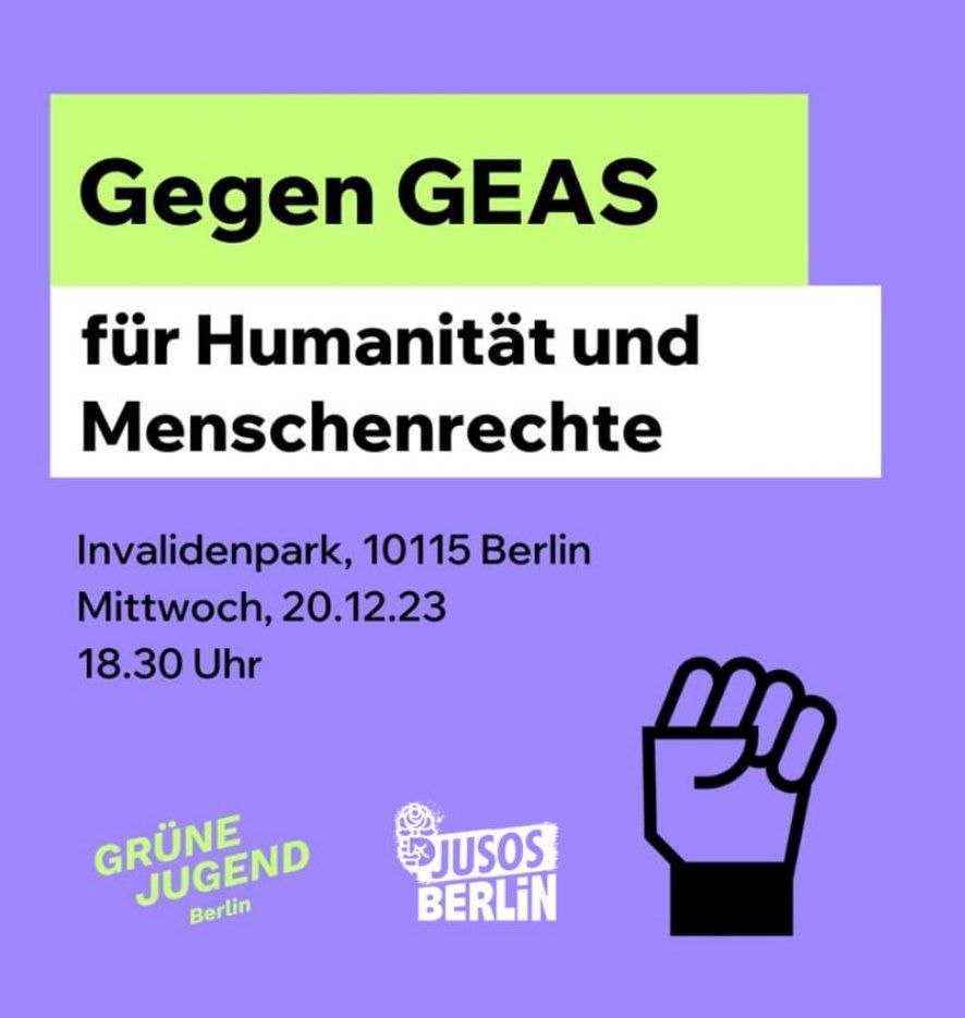 Die GEAS-Verschärfung kommt. Das ist eine massive Entrechtung von Geflüchteten und Wasser auf die Mühlen der Rechtsextremen. 

Für uns ist dieser Beschluss und diese menschenfeindliche Politik untragbar! 

Deswegen geht es heute auf die Straße! Wir sehen euch da✊