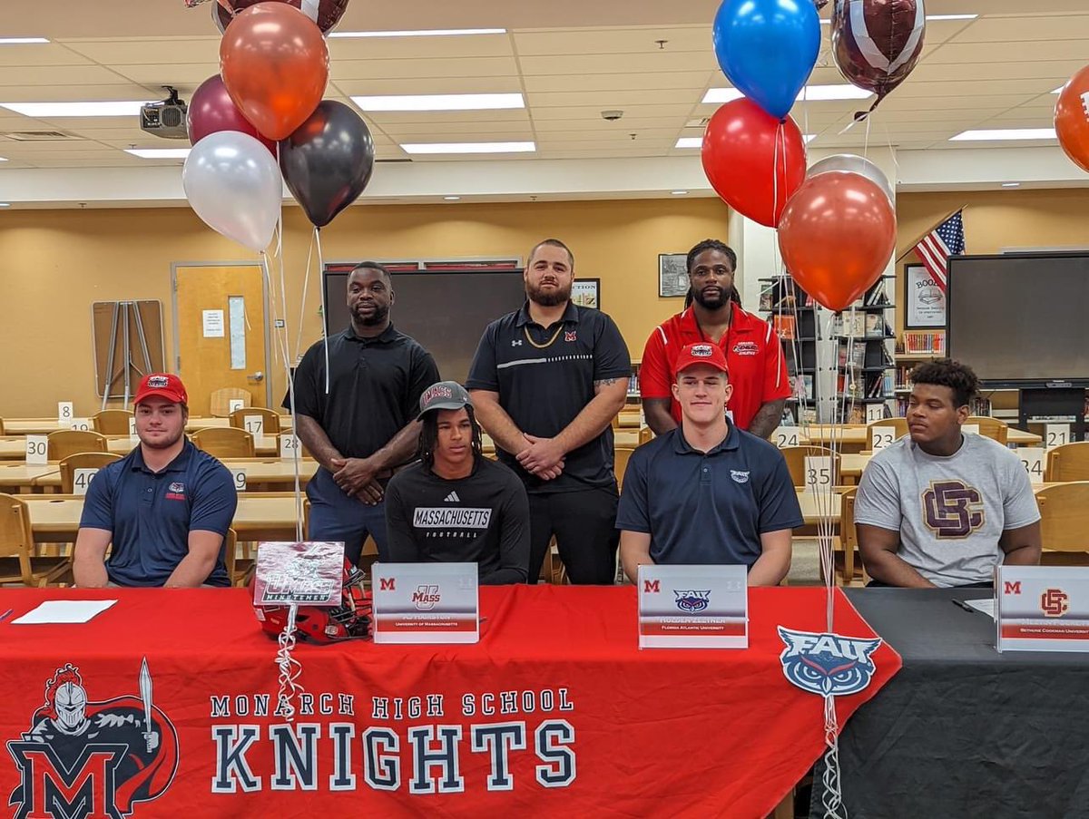 Monarch Knights Football (@mhs_knights_fb) on Twitter photo Congratulations to our student athletes for signing today! <a href="/AjHairston4/">Aj Hairston</a> <a href="/Melvin72Puckett/">Melvin Puckett</a> <a href="/Holden_Zeltner/">Holden Zeltner</a> <a href="/GabrielBirnbaum/">Gabriel Birnbaum</a>!@UMassFootball <a href="/FAUFootball/">Florida Atlantic Football</a> <a href="/BCUGridiron/">🏈 Bethune-Cookman Football</a>. <a href="/Coach_Davis3/">Coach Davis</a> <a href="/Coach_Mont70/">Roberto Montanez Jr</a> <a href="/Coach_RThomas/">Coach Rufus Thomas</a> <a href="/larryblustein/">Blustein Recruiting</a> <a href="/TheCribSouthFLA/">Frank Tucker</a> <a href="/JerryRecruiting/">Rising Stars</a> <a href="/CoachQ954/">Coach Q</a> <a href="/MattRothman3/">Matty Rothman</a> Congratulations to our student athletes for signing today! <a href="/AjHairston4/">Aj Hairston</a> <a href="/Melvin72Puckett/">Melvin Puckett</a> <a href="/Holden_Zeltner/">Holden Zeltner</a> <a href="/GabrielBirnbaum/">Gabriel Birnbaum</a>!@UMassFootball <a href="/FAUFootball/">Florida Atlantic Football</a> <a href="/BCUGridiron/">🏈 Bethune-Cookman Football</a>. <a href="/Coach_Davis3/">Coach Davis</a> <a href="/Coach_Mont70/">Roberto Montanez Jr</a> <a href="/Coach_RThomas/">Coach Rufus Thomas</a> <a href="/larryblustein/">Blustein Recruiting</a> <a href="/TheCribSouthFLA/">Frank Tucker</a> <a href="/JerryRecruiting/">Rising Stars</a> <a href="/CoachQ954/">Coach Q</a> <a href="/MattRothman3/">Matty Rothman</a>