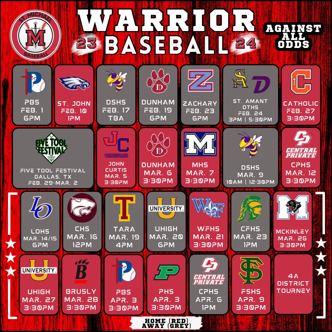 SMHS_Baseball's tweet photo. ’23-‘24 WARRIOR BASEBALL SCHEDULE

Against. All. Odds https://t.co/gUSyLL6qmh