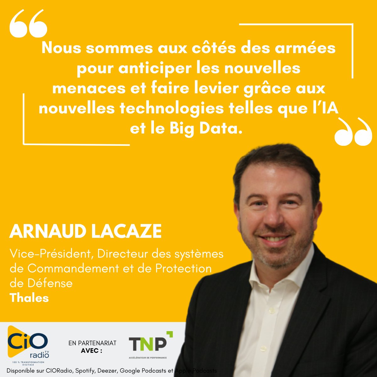 [INTERVIEW] 🎙️ 

🎧Ecoutez sur : btobradio.tv/radios/cio-rad…

Billie Billie interviewe Arnaud Lacaze, Vice-Président, Directeur des systèmes de Commandement et de Protection de Défense chez <a href="/thalesgroup/">Thales Group</a>, sur <a href="/cioradio_tv/">CIO Radio.Tv</a>.

🤝@TNPConsultants.

👉 btobradio.tv.